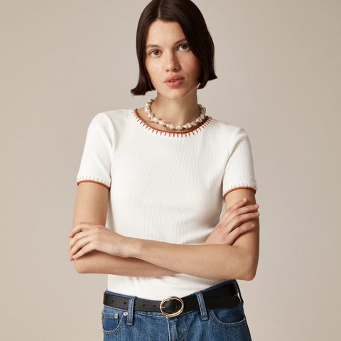 Vintage rib shrunken T-shirt with contrast stitch