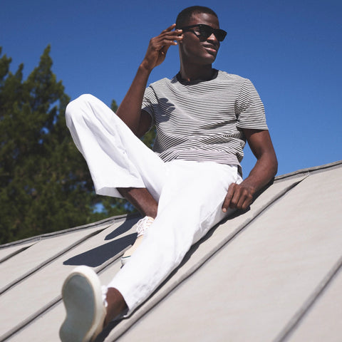 Sueded cotton T-shirt in stripe