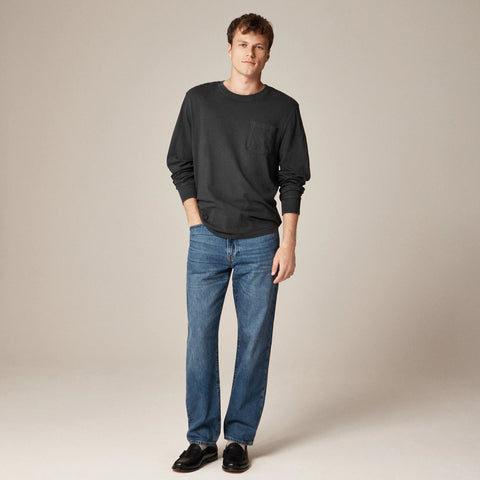 Long-sleeve vintage-wash cotton pocket T-shirt