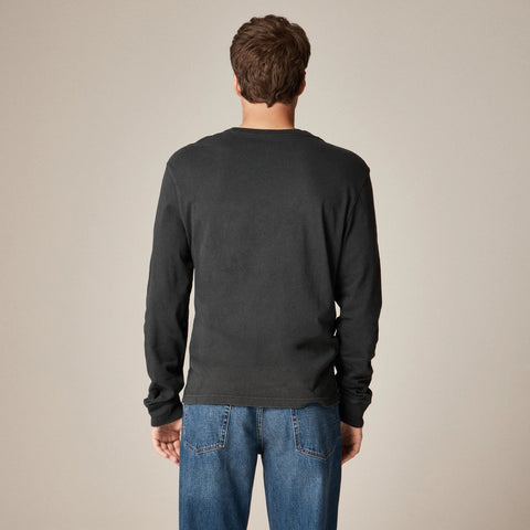 Long-sleeve vintage-wash cotton pocket T-shirt