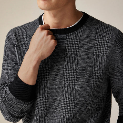Cashmere crewneck sweater in plaid
