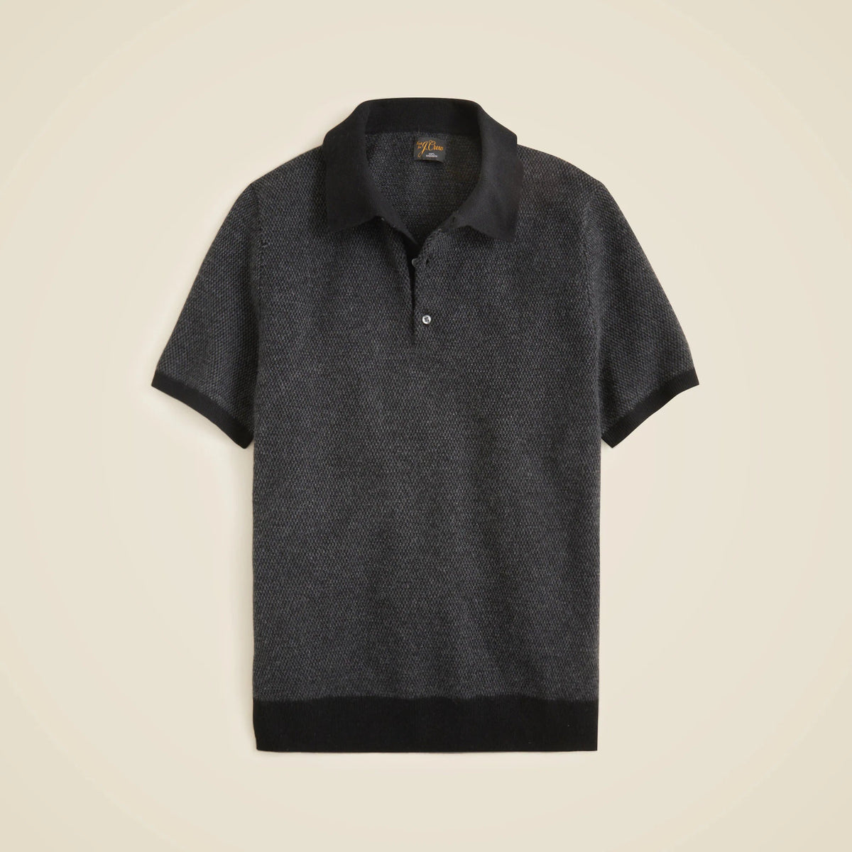Short-sleeve cashmere sweater-polo in bird's-eye