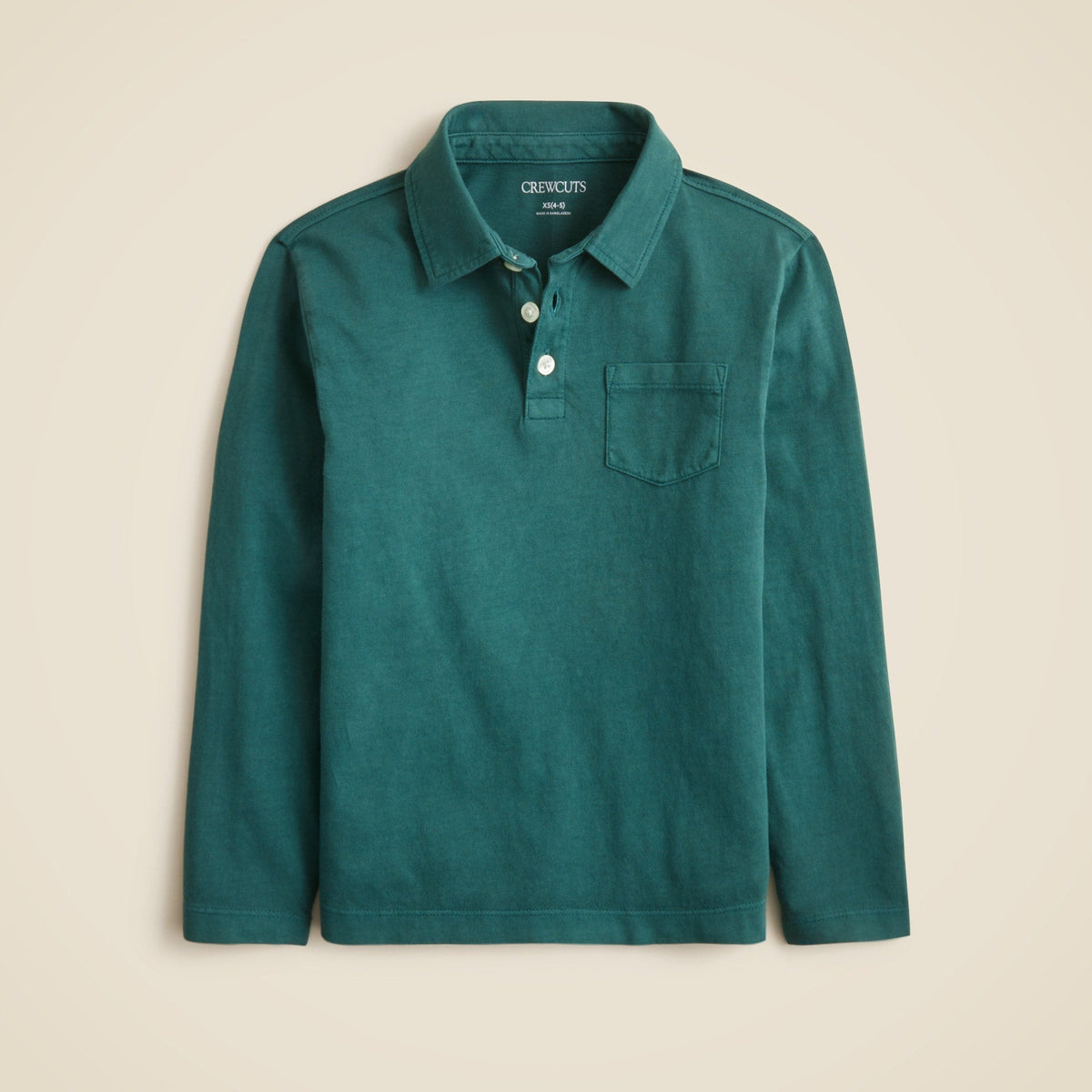 Kids' garment-dyed long-sleeve polo shirt in broken-in-jersey