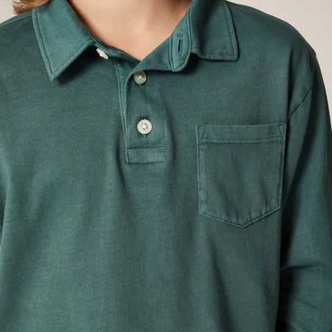 Kids' garment-dyed long-sleeve polo shirt in broken-in-jersey