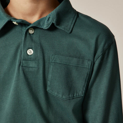 Kids' garment-dyed long-sleeve polo shirt in broken-in-jersey