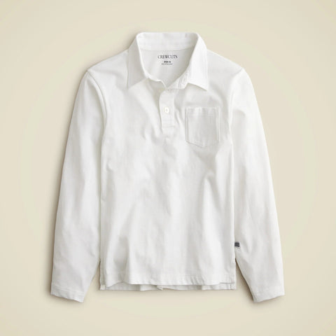 Kids' garment-dyed long-sleeve polo shirt in broken-in-jersey