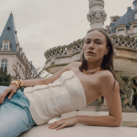 Anna October© X J.Crew corset top in stretch satin