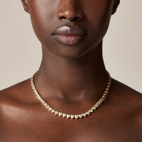 Heart cubic zirconia bezel-set tennis necklace