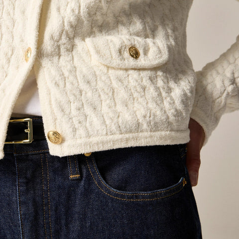 Odette cable-knit sweater lady jacket in cotton-blend bouclé