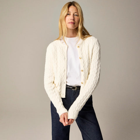 Odette cable-knit sweater lady jacket in cotton-blend bouclé