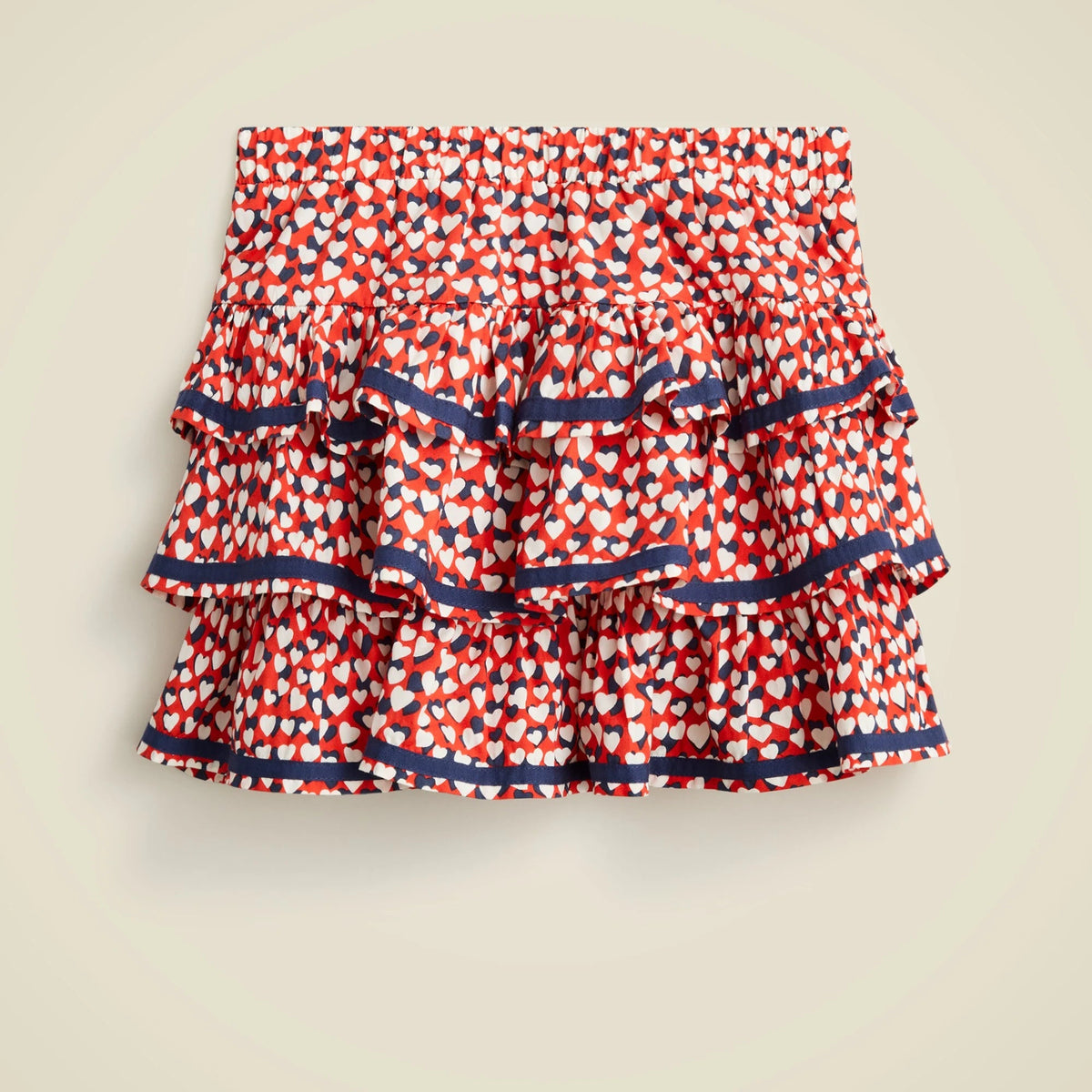 Girls' tiered mini skirt in heart-print voile