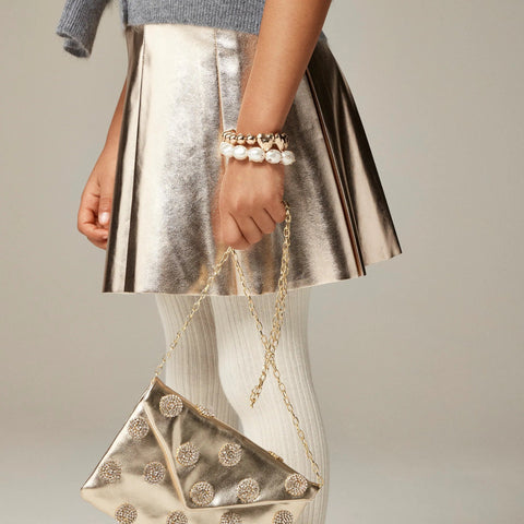 Girls' pleated pull-on skirt in metallic