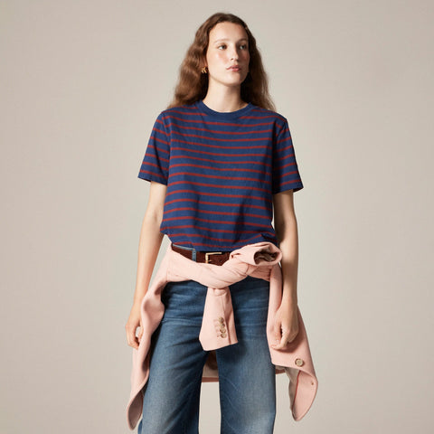 Relaxed premium-weight cropped T-shirt in stripe