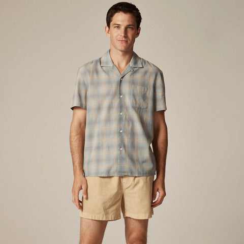 Short-sleeve cotton gauze camp-collar shirt