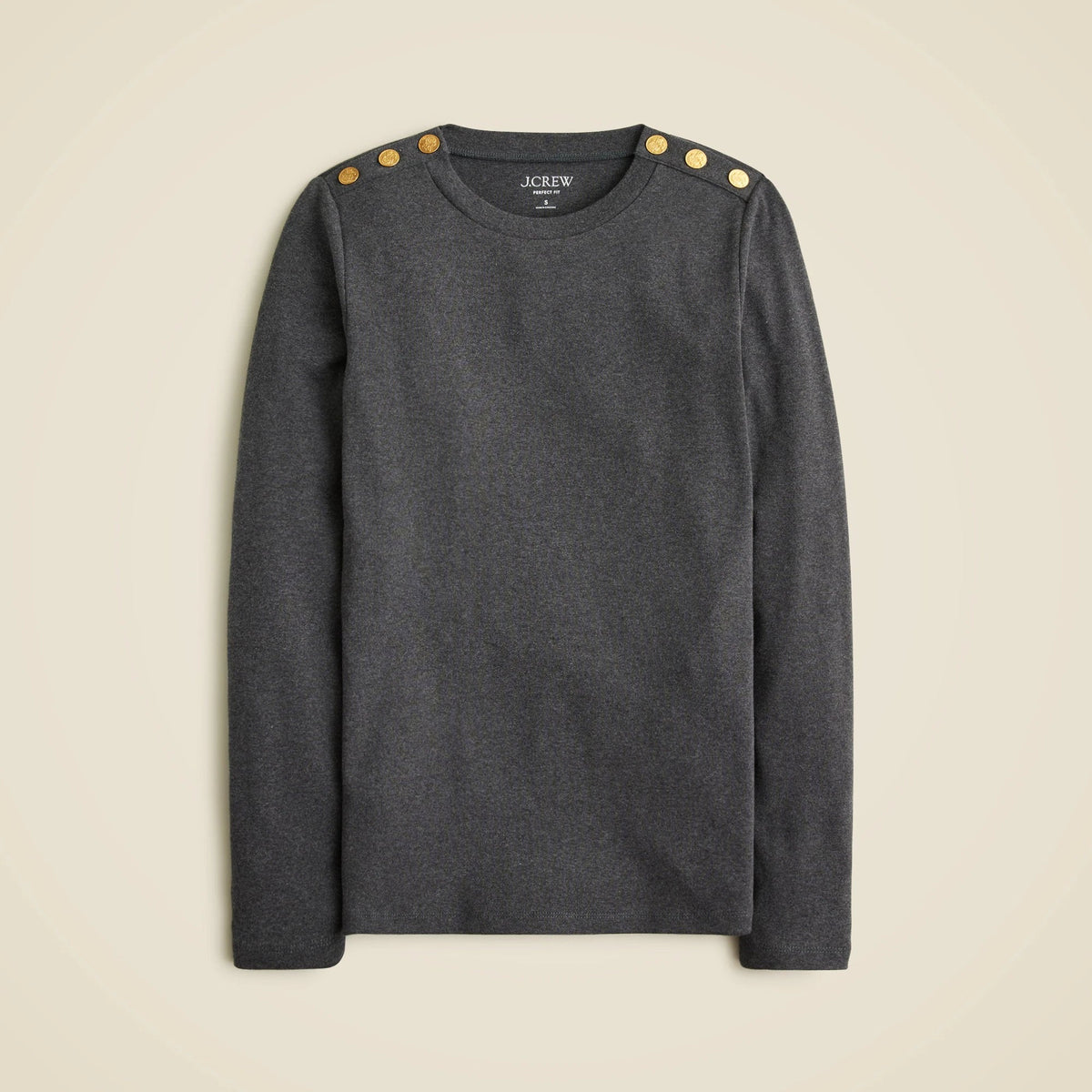 Perfect-fit long-sleeve crewneck T-shirt with lion buttons