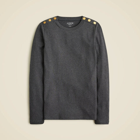 Perfect-fit long-sleeve crewneck T-shirt with lion buttons