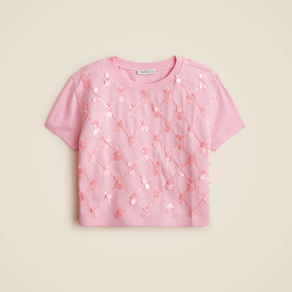 Girls' short-sleeve lattice-sequin T-shirt