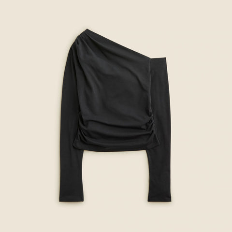 Asymmetrical off-the-shoulder top in stretch cotton blend