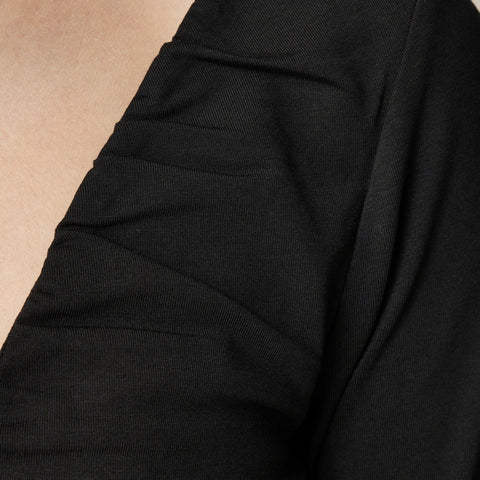 Stretch cotton-blend ruched V-neck top