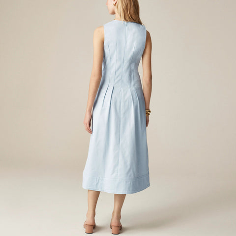 Pintuck midi dress in stretch twill