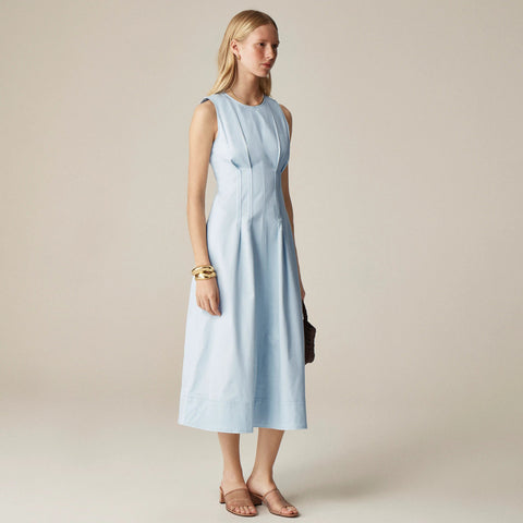 Pintuck midi dress in stretch twill