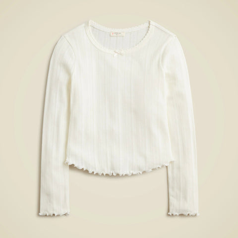 Girls' long-sleeve pointelle-knit T-shirt