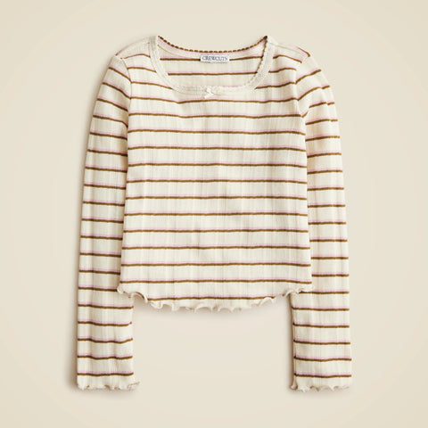 Girls' long-sleeve pointelle-knit T-shirt