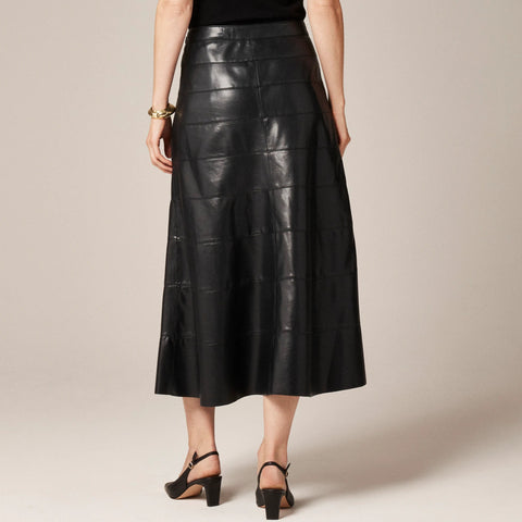 Seamed circle skirt in faux leather