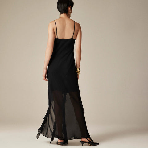 Ruffle slip dress in chiffon