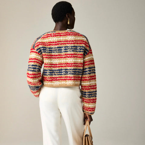 Sweater lady jacket in plaid bouclé yarn