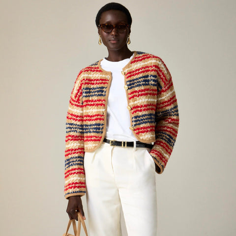 Sweater lady jacket in plaid bouclé yarn