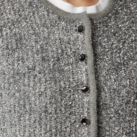 Sweater lady jacket in silver tinsel yarn