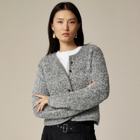 Sweater lady jacket in silver tinsel yarn