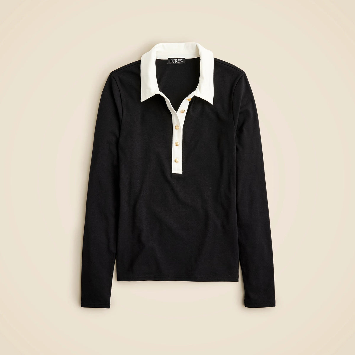 Refined rib long-sleeve polo shirt