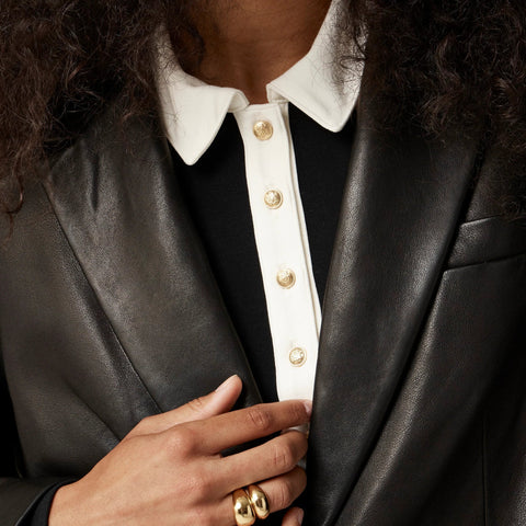 Refined rib long-sleeve polo shirt