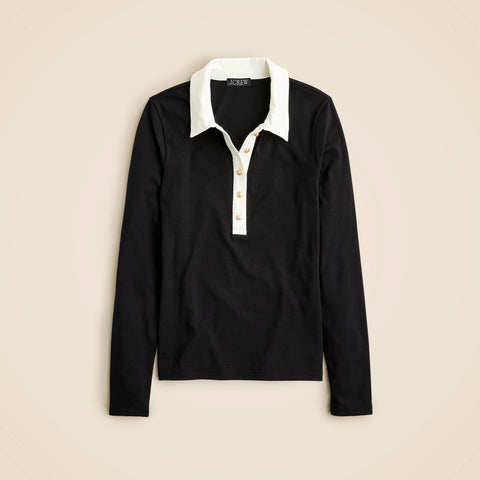 Refined rib long-sleeve polo shirt