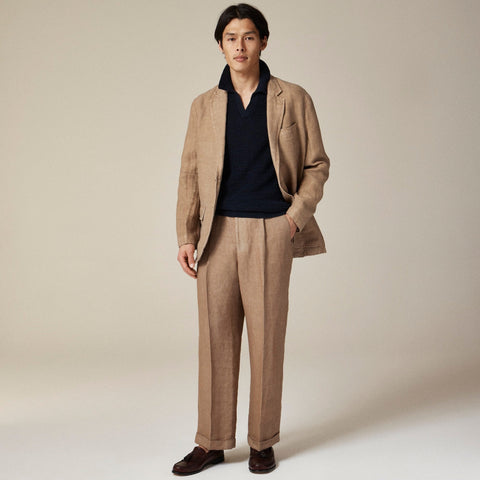 Big-fit pleated suit pant in Italian linen