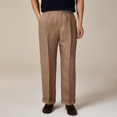 Big-fit pleated suit pant in Italian linen