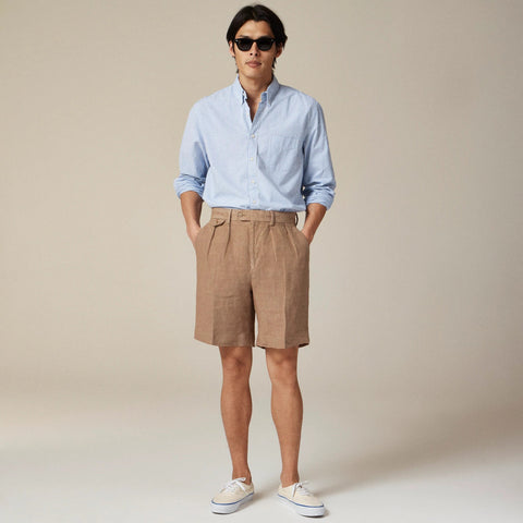 Big-fit pleated suit short in Italian linen