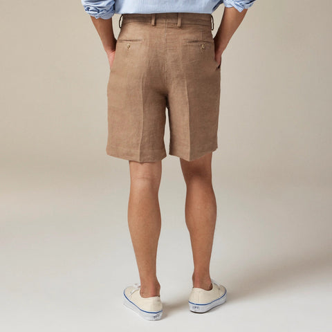 Big-fit pleated suit short in Italian linen