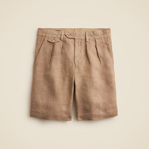 Big-fit pleated suit short in Italian linen