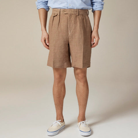Big-fit pleated suit short in Italian linen