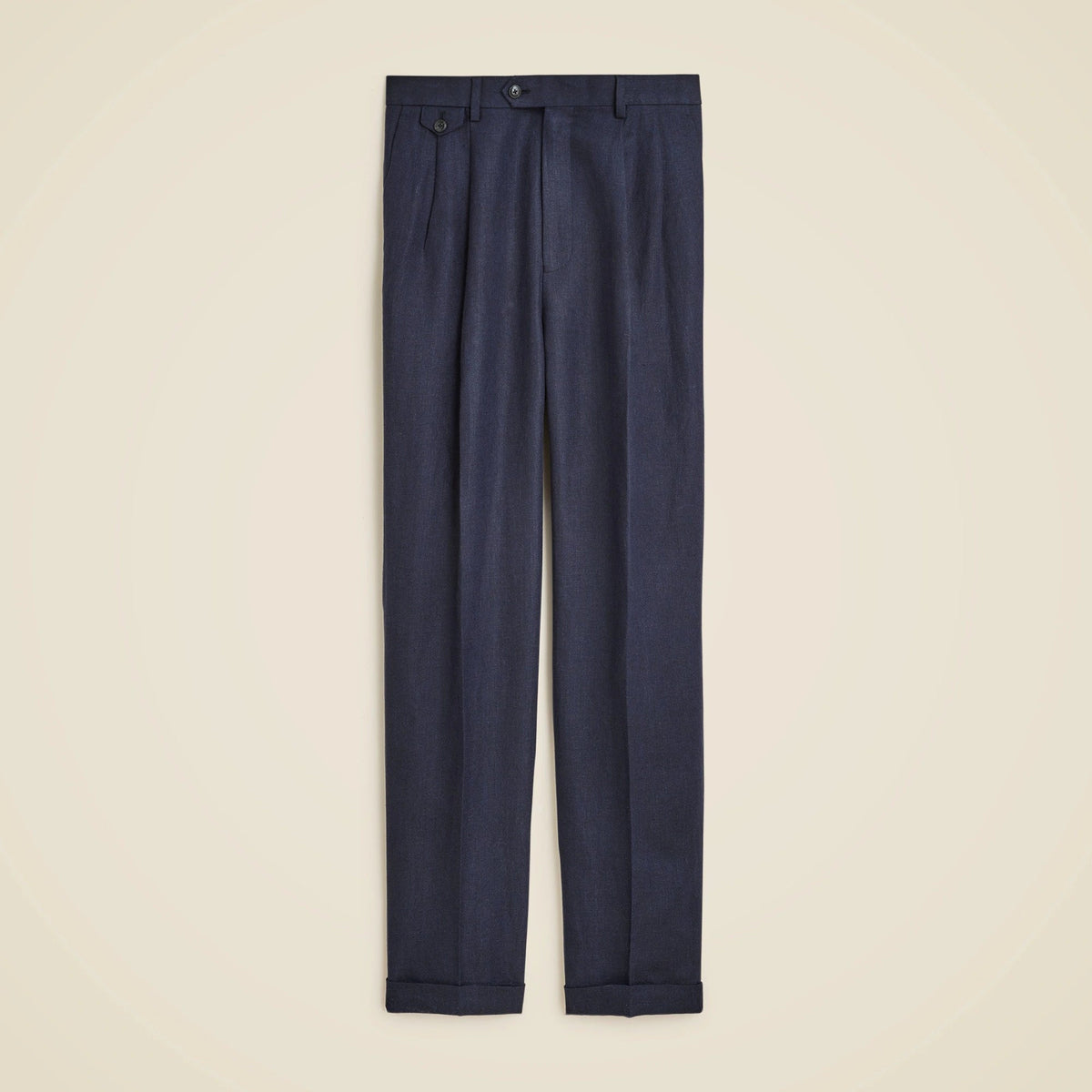 Relaxed-fit double-pleated trouser in linen herringbone