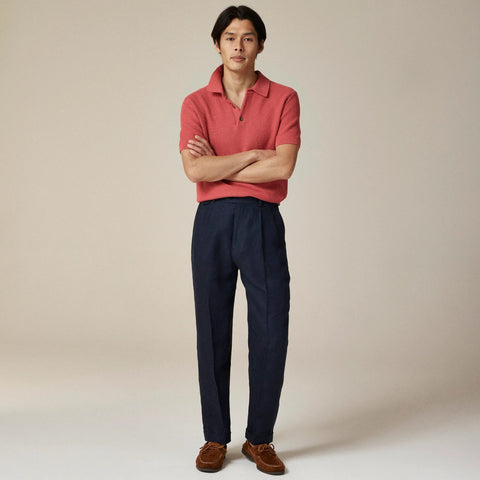 Relaxed-fit double-pleated trouser in linen herringbone