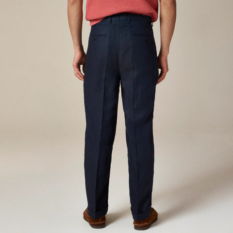 Relaxed-fit double-pleated trouser in linen herringbone
