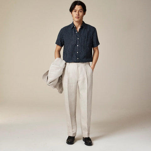 Crosby Classic-fit pleated suit pant in linen herringbone