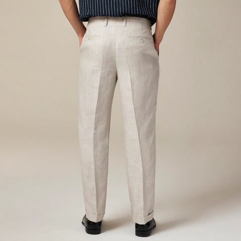 Crosby Classic-fit pleated suit pant in linen herringbone