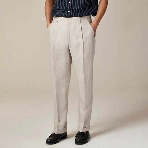 Crosby Classic-fit pleated suit pant in linen herringbone