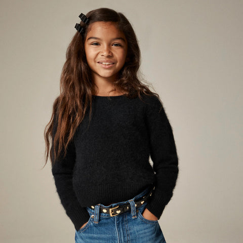Girls' brushed cashmere crewneck sweater