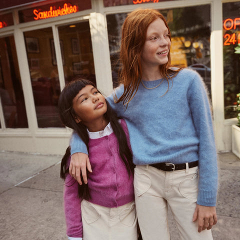 Girls' brushed cashmere crewneck sweater